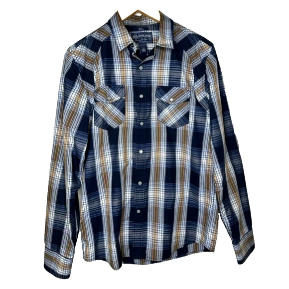 American Rag Womens Small Blue Flannel Longsleeve Button Down Shirt White Pocket - Picture 1 of 10